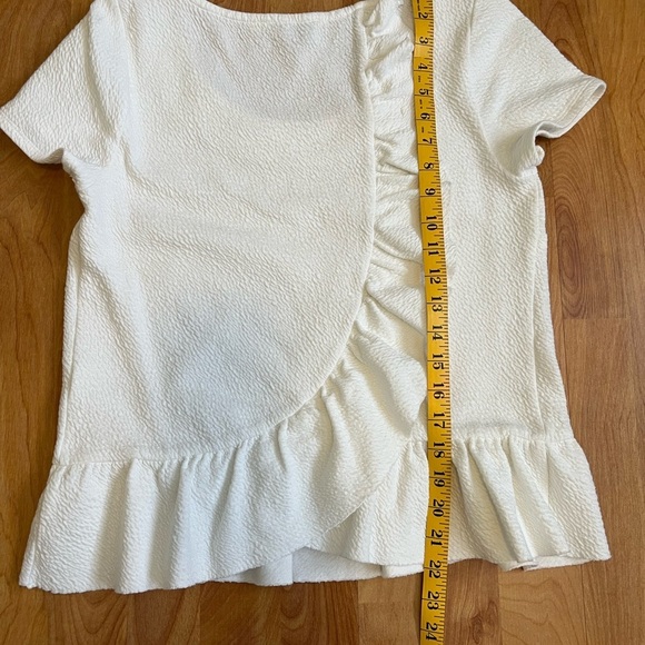 Anthropologie H15 S‘CL White Textured Cotton Knit Ruffle Hem & Back Tee - Picture 3 of 8